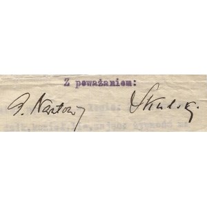 Podpis G. Narutowicza i L. Skulskiego pod listem zapraszającym na polowanie w XII 1922.