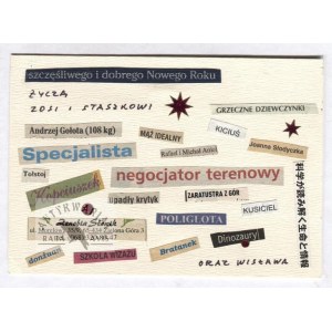 Szymborska W. - Handwritten die-cut with annotation by the poet, no date.