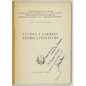 J. KLEINER - Studia z zakresu [...]. 1956. Dedykacja autora.