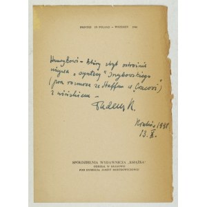 T. RÓŻEWICZ - Czerwona rękawiczka. 1948. Dedykacja autora.