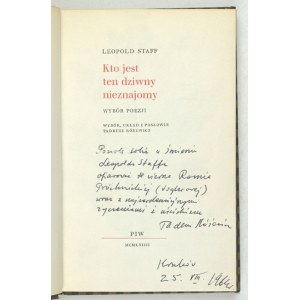 L. STAFF - Wybór poezji. 1964. Dedykacja T. Różewicza.