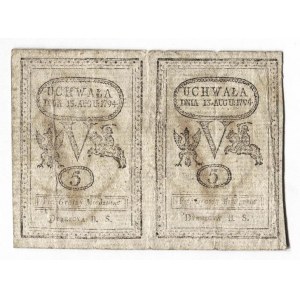 [BANKNOTY kościuszkowskie]. Dwa banknoty Pięć groszy miedziane z 1794.