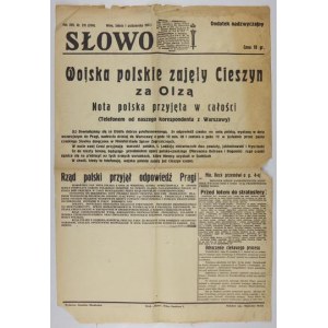 SŁOWO. 1938. Zajęcie Zaolzia.