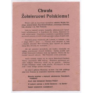 CHWAŁA Żołnierzowi Polskiemu! Wśród walk na terytorium niemieckim oddziały Wojska Polskiego zdobyły miasto Maerchisch-Fr...