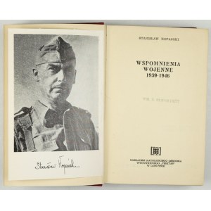 KOPAŃSKI Stanisław - Wspomnienia wojenne 1939-1946. Londyn [1961]. Veritas. 16d, s. 394, [5], tabl. 4, map luzem 4....