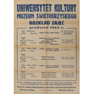Afisz UNIWERSYTET KULTURY MUZEUM ŚWIĘTOKRZYSKIEGO, 1965