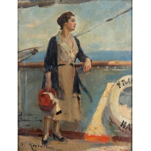Wojciech Kossak (1856 Paris - 1942 Krakow), Portrait of opera singer Irena Luce on board ship, 1921