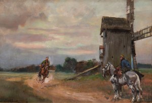 Jerzy Kossak (1886 Kraków - 1955 Kraków), Scena przy wiatraku, 1927