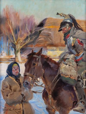 Wojciech Kossak (1856 Paryż - 1942 Kraków), Kirasjer i dziewczyna, 1934 (?)