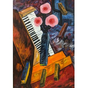 Artysta nieokreślony, Róże na pianinie