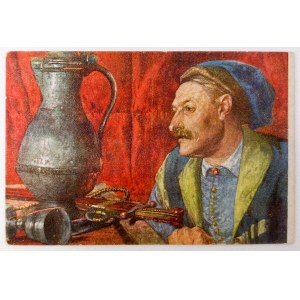 Pocztówka - Mężczyzna z dzbanem wina - Stasiak