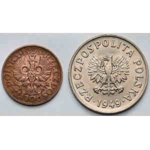 2 grosze 1938 i 50 groszy 1949 CuNi - zestaw (2szt)