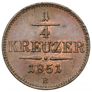 Rakousko, Franz Joseph I, 1/4 krajcar 1851-B, Kremnica