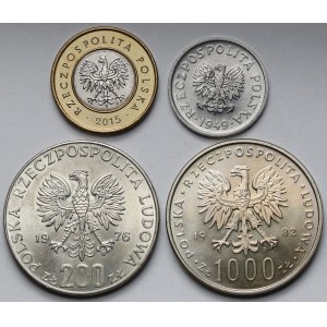 20 groszy - 1.000 złotych 1949-2015 - zestaw (4szt)