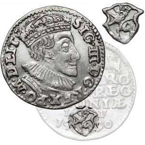 Zygmunt III Waza, Trojak Olkusz 1590 - TARCZA stylizowana - RZADKOŚĆ