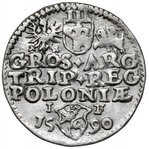 Zygmunt III Waza, Trojak Olkusz 1590 - TARCZA stylizowana - RZADKOŚĆ