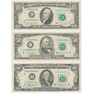 USA, 10 - 100 Dollars 1950-1990 (3pcs)