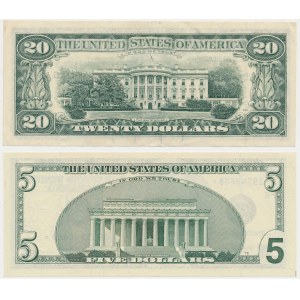 USA, 20 Dollars 1990 & 5 Dollars 1999 (2pcs)