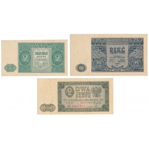 Zestaw 2 i 5 złotych 1946 i 2 złote 1948 (3szt)