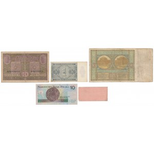 Zestaw banknotów 1916-1994 i Bon Obozowy na 10 rpf (5szt)