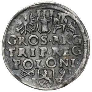 Zygmunt III Waza, Trojak Poznań 1591 - WĄSKA twarz