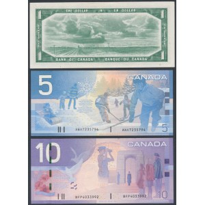 Kanada, 1, 5 & 10 Dollars 1954-2005 (3pcs)