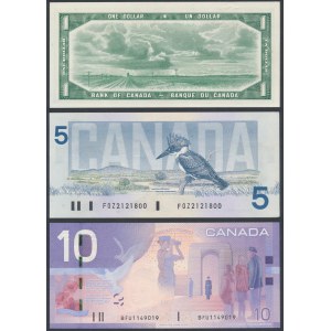 Kanada, 1, 5 & 10 Dollars 1954-2005 (3pcs)