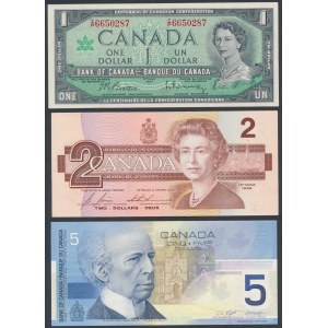 Kanada, 1, 2 & 5 Dollars 1967-2002 (3pcs)