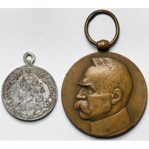 II RP, Medal Dziesięciolecia Odzyskanej Niepodległości 1918-1928 i medalik patriotyczny (2szt)
