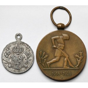 II RP, Medal Dziesięciolecia Odzyskanej Niepodległości 1918-1928 i medalik patriotyczny (2szt)