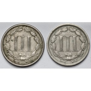 USA, 3 centy 1865-1881 - zestaw (2szt)