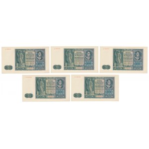 50 złotych 1941 - D - pakiet nieobiegowych, w tym 4 z kolejnymi numerami (5szt)