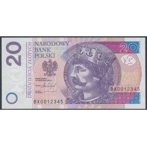 20 zł 2016 BX - 0012345 - numer KOLEJNY ROSNĄCY od 0 do 5