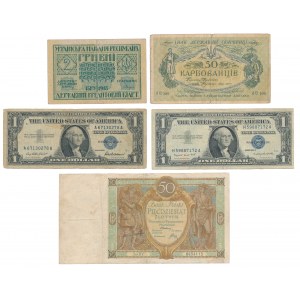 Zestaw banknotów MIX - Ukraina, USA i 50 zł 1929 (5szt)