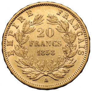 Francja, Napoleon III, 20 franków 1858-A, Paryż