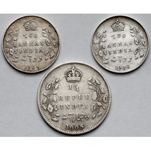 Britisches Indien, 1/4 Rupie 1905 und 2 Annas 1904-1906 - Satz (3 Stück)