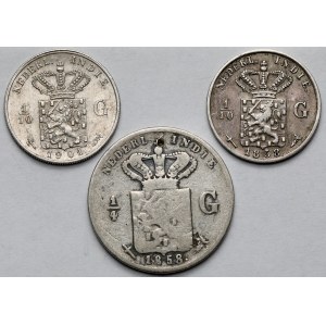Holenderskie Indie, 1/10 - 1/4 guldena 1858-1901 - zestaw (3szt)