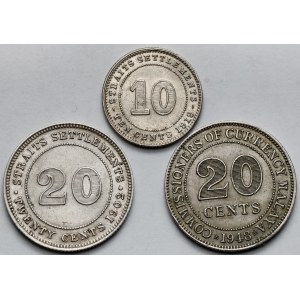Straits Settlements i Malaje, 10-20 centów 1902-1948 - zestaw (3szt)