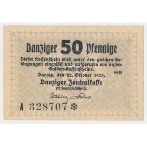 Gdańsk, 50 fenigów 1923 - październik - ze stemplem
