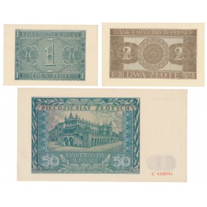 1, 2 i 50 złotych 1941 - zestaw (3szt)