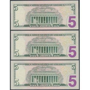 USA, 5 Dollars 2017 - set of 3 RADAR numbers