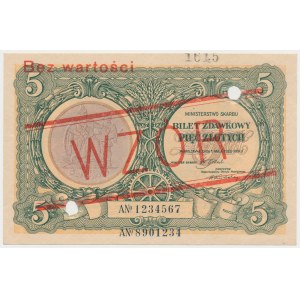 Bilet zdawkowy, 5 złotych 1925 Konstytucja - WZÓR z nr 1615 - PIĘKNY STAN