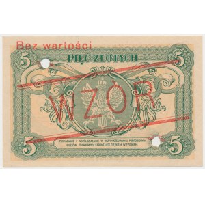 Bilet zdawkowy, 5 złotych 1925 Konstytucja - WZÓR z nr 1615 - PIĘKNY STAN