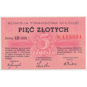 Łódź, Komisja Finansowa, 5 złotych 1939 - Seria 1D