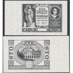 CZARNODRUKI 50 zł 1940 awers i 100 zł 1940 rewersu (2szt)
