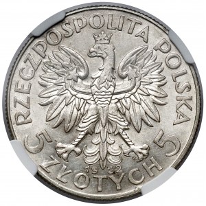Kopf einer Frau 5 Zloty 1932 mit Marke, Warschau - selten