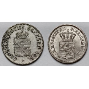 Saksonia i Hesja, 1/2 grosza srebrnego 1858-A i 1 krajcar 1870 - zestaw (2szt)