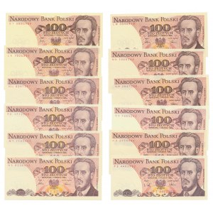 100 zł 1982-1988 - zestaw serii MIX (11szt)