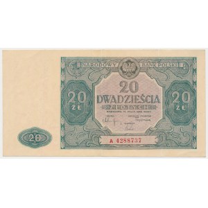 20 złotych 1946 - mała litera - notatka informacyjna z epoki na marginesie