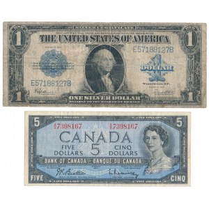 USA, 1 Dollar 1923 & Kanada, 5 Dollars 1954 (2pcs)